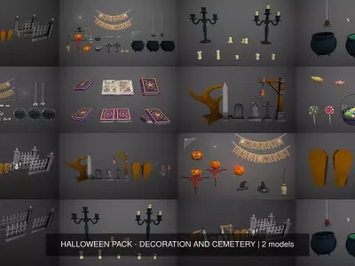 HALLOWEEN PACK - DECORATION AND CEMETERY 3D Model Collection