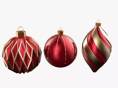 Christmas Tree Ornament Set5 - Red Yellow 3D model