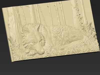 A Sleeping Wolf in the Forest A125 3D print model