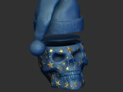 Skull with Stars Christmas Hat Hat is detachable  Hollow inside 3D print model