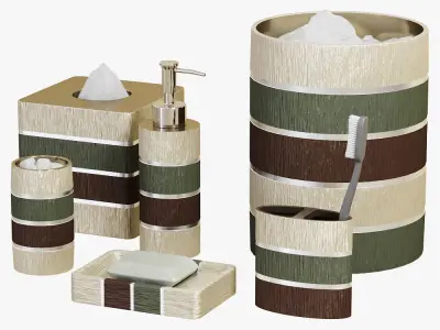 Modern Line Sage Striped Bath Accessories 3D model