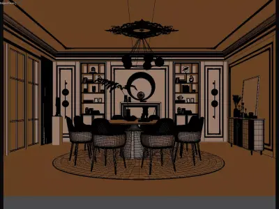 Modern Luxury Dining Room 3D Scene 3D model