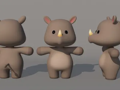 Rigged Cartoon Rhinoceros Low-poly 3D model
