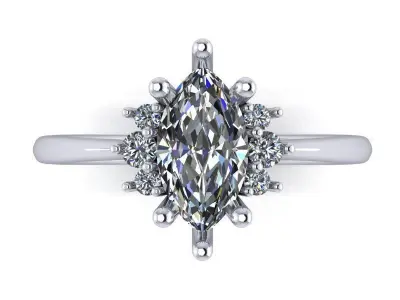 Marquise Ring with Rounds on side Engagement Ring 3D print model