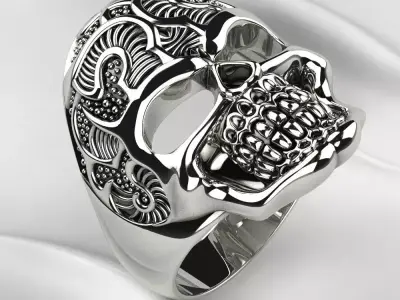 Gold Silver Skull Ring with Rhoduim Plating 3D print model