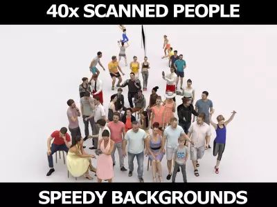 40x Crowds Scanned Casual 02 Summer Sport Cafe Sitting People Low-poly 3D model