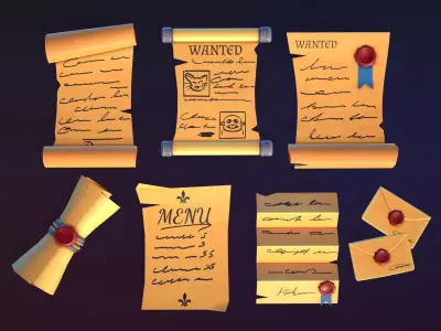 Stylized Parchments - Lowpoly and Gameready Low-poly 3D model