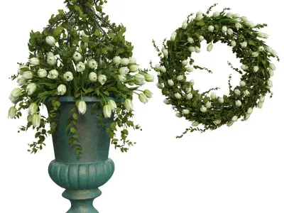 Vase with tulips and a wreath of tulips 06 3D model