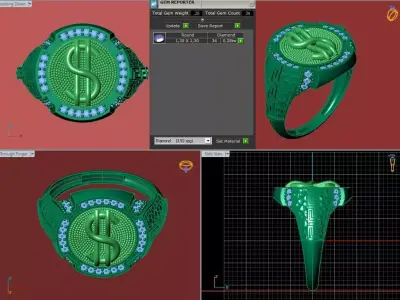 Luxury Dollar Sign Mens Ring With Diamonds Jewelry Gents Rings 3D print model