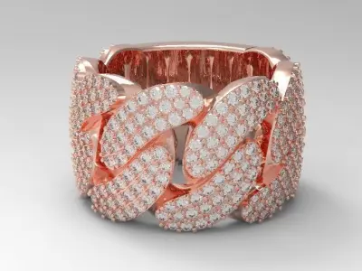 Cuban diamond ring 3 rows 3D print model