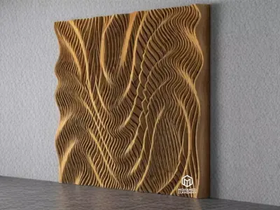 Parametric Wavy Wooden Wall Decor 03 - wood cutting machines 3D model
