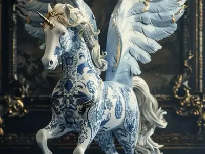 Porcelain Pegasus Winged Unicorn Gold Accents 3D Model Low-poly 3D model