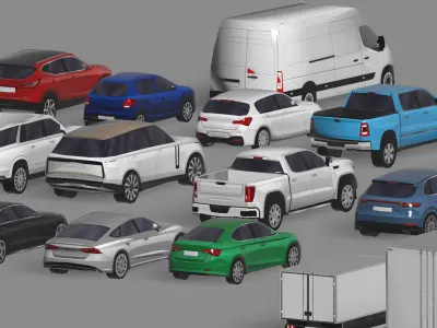 28 Lowpoly Realistic Background Vehicles Low-poly 3D model