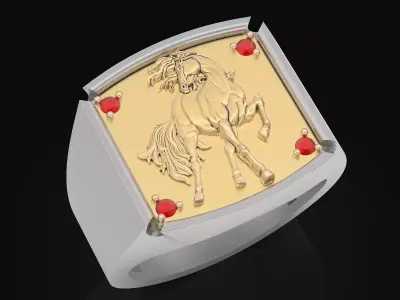 Horse man ring Sculpture jewelry Gold silver 3D print model