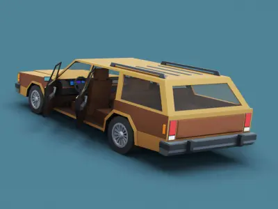 Stylized Cartoon Wagon Car 80s  Low-poly 3D model
