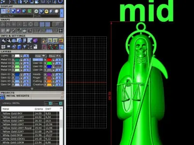 Holy Death Mid Size Pendant 3D STL 3DM Skull Santa Muerte 3D  3D print model