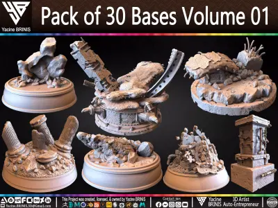 Pack of 30 Bases Volume 01 3D print model