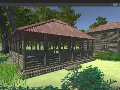 Wood old village game level Low-poly 3D model