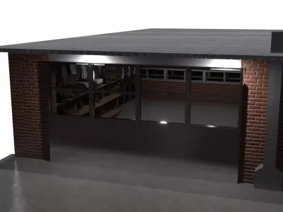 Garage structure mechanical workshop Low-poly 3D model