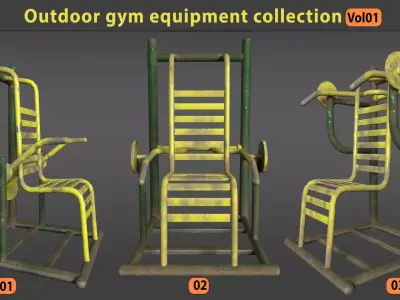 Outdoor gym equipment collection-vol01 Low-poly 3D model