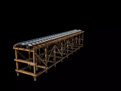 Wooden railway bridge 3D model