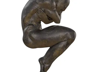 Antique Wall Mounted Man Statue - Crouching Bronze Figure Low-poly 3D model