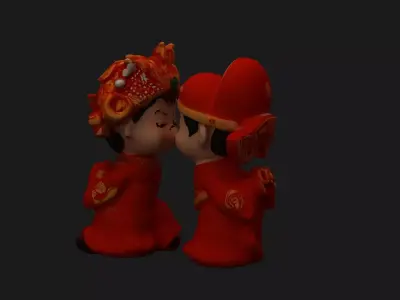 Chinese wedding couple figure  Low-poly 3D model