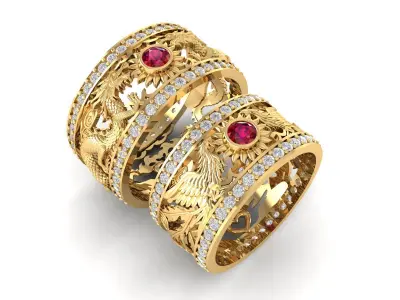 Luxury Dragon and Phoenix Wedding Ring Set 3D Model 565 3D print model
