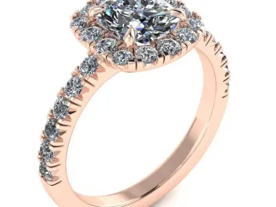 Elegant Cushion Halo Diamond Engagement  Ring 3D Print Model 3D print model