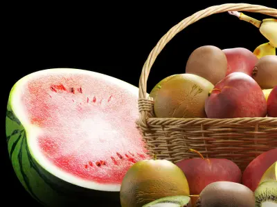 Fruits set 1 fruit in basket 3D model