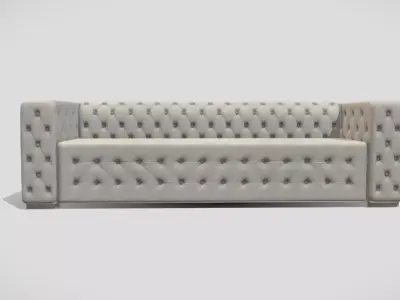Classic style upholstered tufted sofa in creme color 3D model