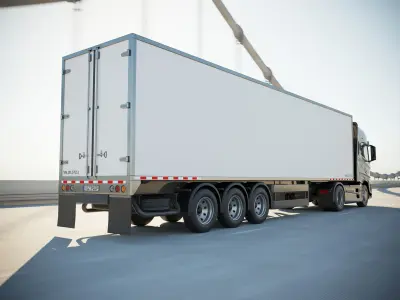 Semi truck with white trailer 3D model