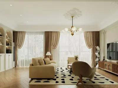 French Eclectic Vintage Living Room 3D model  3D model