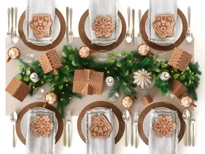 Table setting Gingerbread Village Houses 3D model