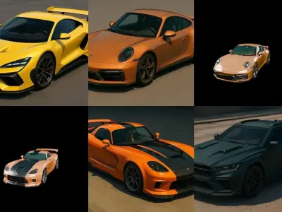 Sport Car bundle 12 pack 100 glb 3D model