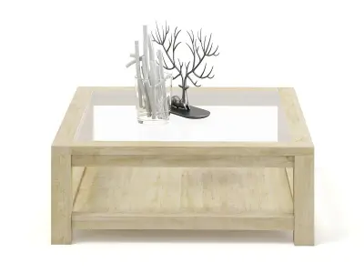 Wood and Glass Coffee Table 3D model