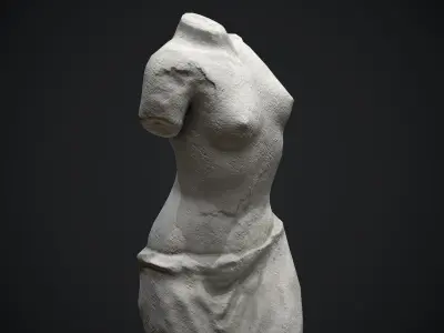 Woman Torso Stone Statue Low-poly 3D model