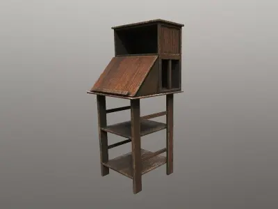 Church 3D old wooden desk with shelf Low-poly 3D model
