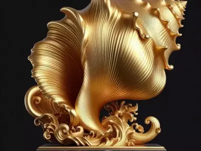 Luxury Golden Shell 3D Model Wave Base Sculptural Design Low-poly 3D model