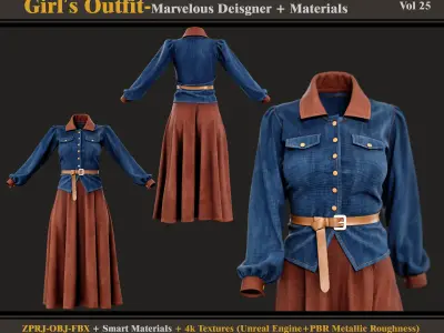 Girls Outfit- MD-Clo3d - Smart Material - Textures - OBJ - FBX  3D model