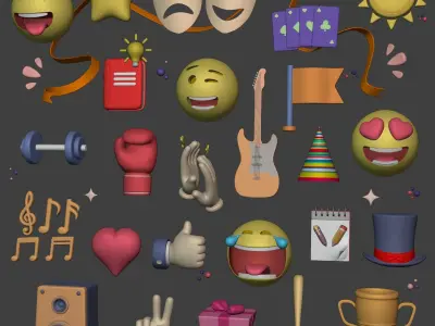 Cartoon Icons Pack - Hand - Smartphone - Smiley Emoji - Game Low-poly 3D model