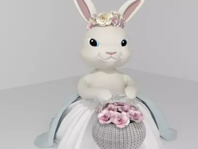 Adorable Spring Bunny with Flower Basket - Production Ready 3D model
