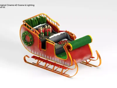 Christmas Sleigh 3D Model for Element 3D and Cinema 4D  3D model