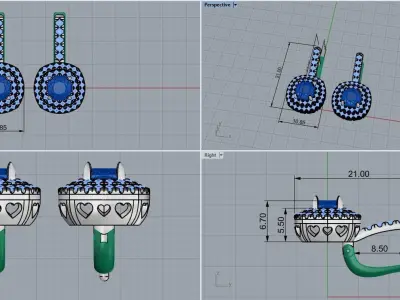 Cushion halo earring model 630 3D print model