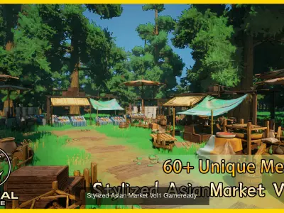 Stylized Asian Market Gameready 3D Model Pack