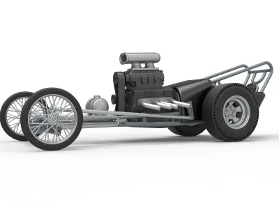 Front engine old school dragster with V8 Version 3 Scale 1 to 25 3D print model