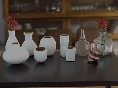 Decorative vases with basic flowers 3D model