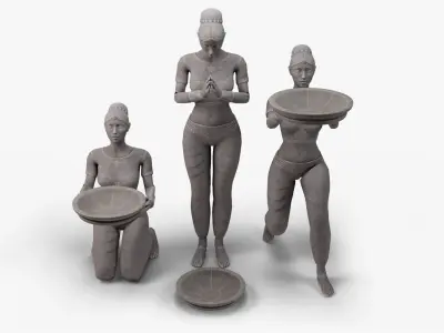 Female Statue with Bowl Low-poly 3D model