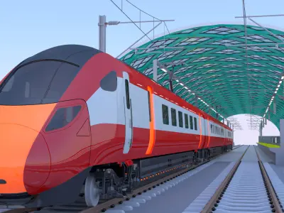 Elevated station with Azuma train 3D model