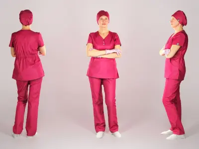 Adult surgical nurse in red uniform 125 Low-poly 3D model